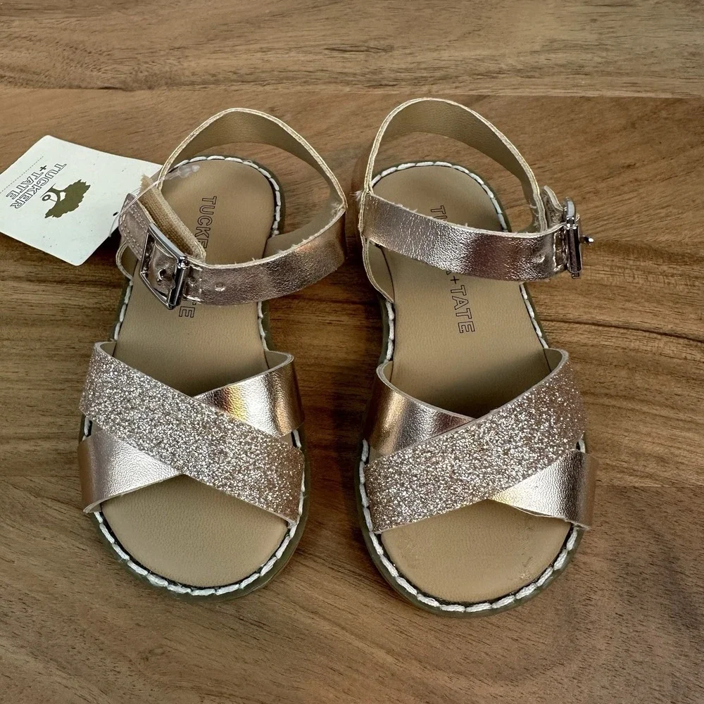 New‎ Little Kids Girls Tucker & Tate Tarya Rose Gold Glitter Sandals Size 5 C